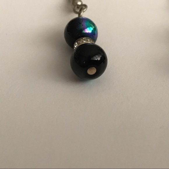 New Handmade by Artist Earrings Blue Beads Faux Diamonds - Picture 9 of 16